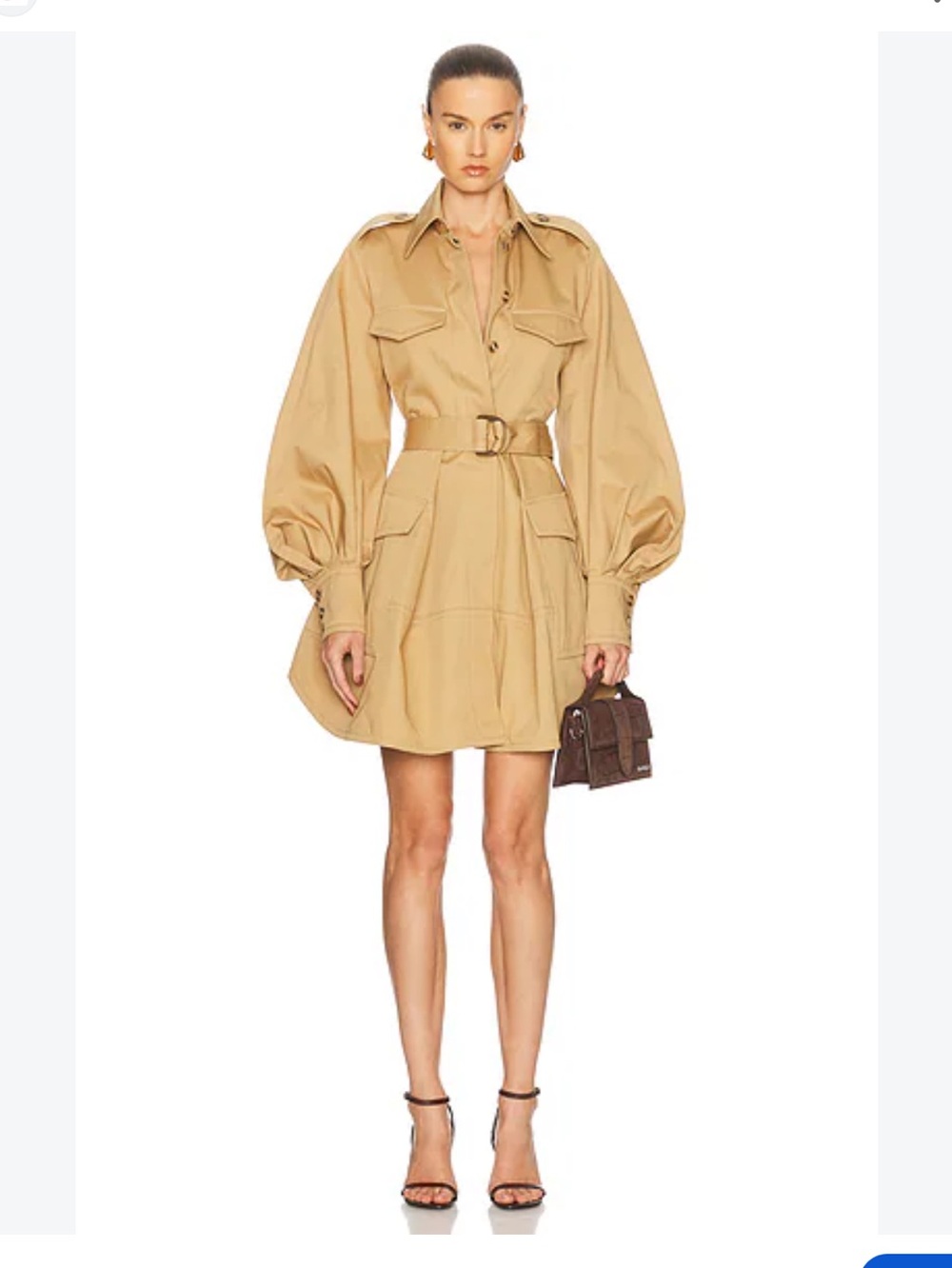 Zimmermann Sand-Colored Cargo Mini Dress with Puff Sleeves